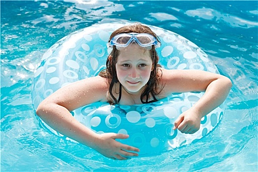 女孩,游泳,圆,蓝色,户外,游泳池