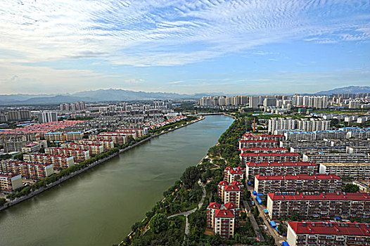 秦皇島,湯河,大樓,城市,建筑,風貌,海港區,住宅,綠地,森林,草坪,藍天,白云