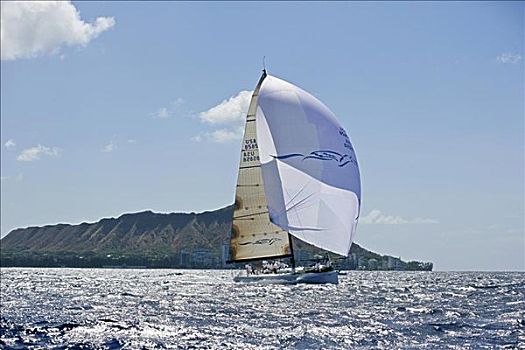 夏威夷,瓦胡岛,怀基基海滩,外滨,序列,2005年,帆船,蓝色背景,海洋,陆地,背景