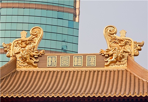 金色,龙,屋顶,庙宇,上海,中国