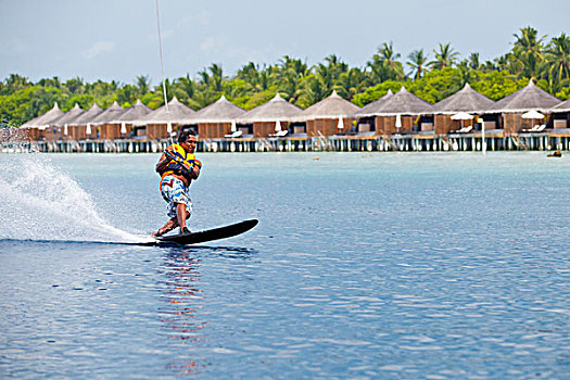 马尔代夫,环礁,岛屿,一个,男人,过去,水,别墅