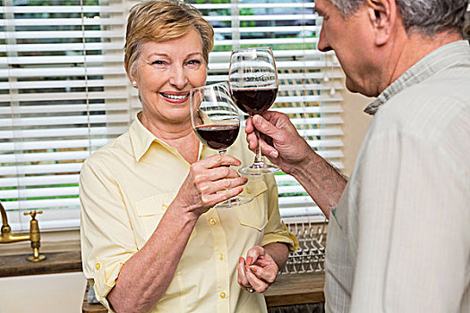 老年,夫妻,喝,红酒