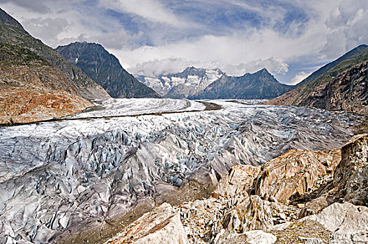冰河,正面,山峦,伯尔尼阿尔卑斯山,瓦莱,瑞士,欧洲