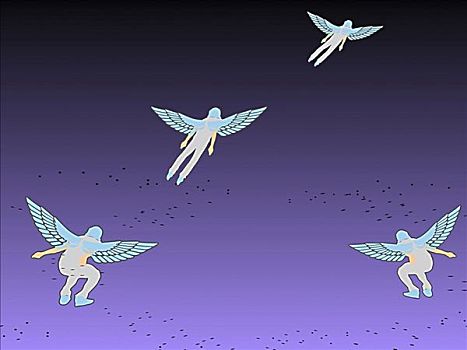 四个人,翼,飞,空中