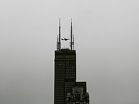 塔楼,飞机,远景,芝加哥,美国