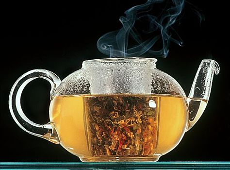 蒸汽,药茶,玻璃茶壶