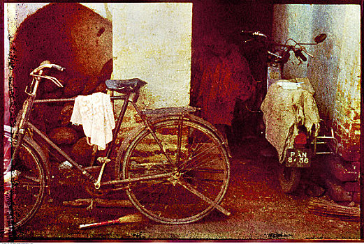 自行车,靠墙,印度
