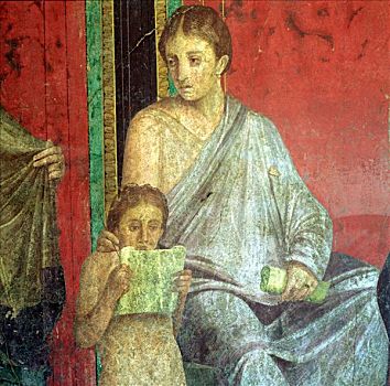 壁画,特写,女孩,读,公元前1世纪,艺术家,未知