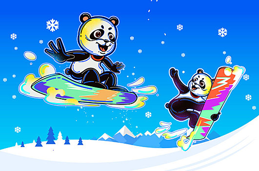 滑雪的熊猫