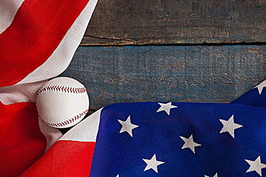 棒球,美国国旗,木桌子,俯视