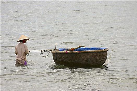 捕鱼者,海中,船,惠安,越南