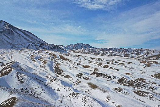 新疆博州,群山逶迤,雪海苍茫,航拍