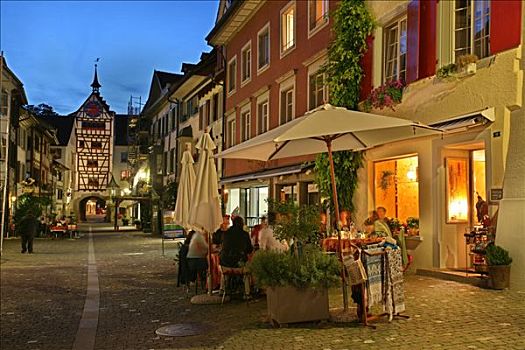 餐馆,木结构房屋,大门,历史,老城,沙夫豪森,瑞士