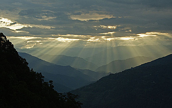 山谷,日落,印度