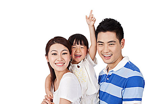 三口之家幸福美滿(mǎn)笑容甜蜜合家歡半身照