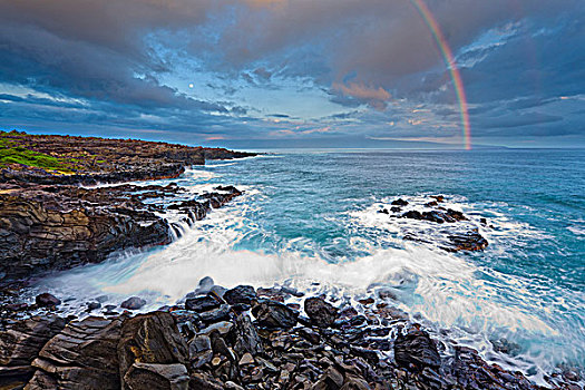 彩虹,上方,海洋,湾,海滩,毛伊岛,夏威夷,美国