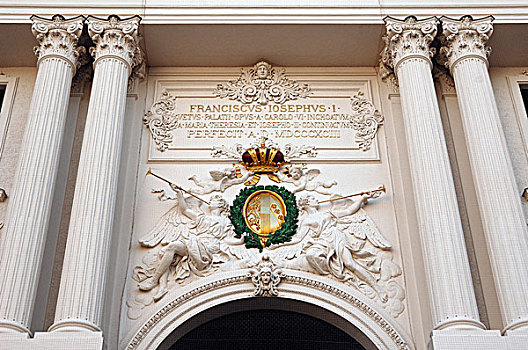 浮雕,两个,柱子,入口,维也纳,霍夫堡,皇宫,米歇尔广场,奥地利,欧洲