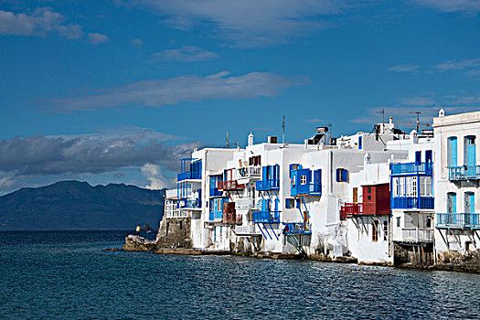 希腊,基克拉迪群岛,米克诺斯岛,小威尼斯,区域,彩色,房子,爱琴海,大幅,尺寸