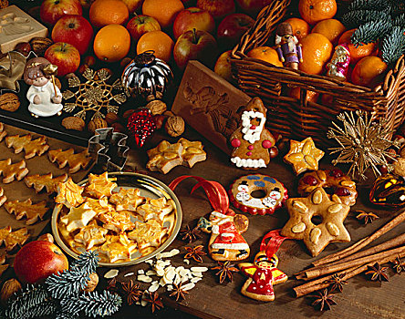 圣诞节,安放,柑桔,饼干