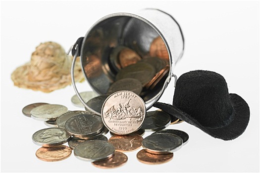 新泽西,25分硬币,特写,桶,硬币,草帽,牛仔帽