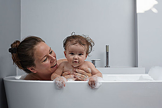 母亲,婴儿,女孩,浴缸