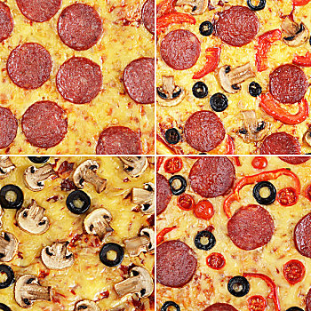 比萨饼,抽象拼贴画,四个,不同