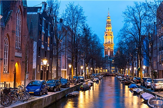 南,教堂,阿姆斯特丹,黄昏