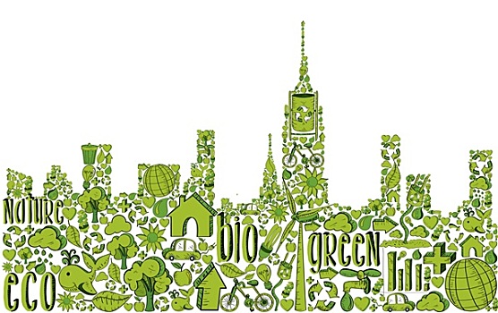 绿色,城市,剪影,环境,象征