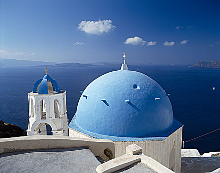 教堂,圆顶,钟,锡拉岛,基克拉迪群岛,希腊群岛,希腊