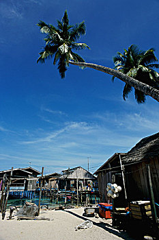 小屋,海滩,麻布岛,马来西亚