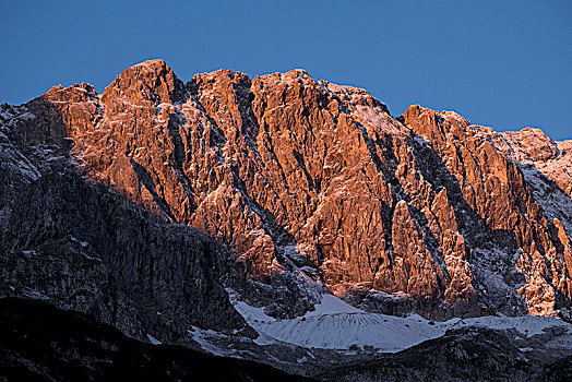 山丘,冬天,早晨,亮光,山,靠近,巴伐利亚阿尔卑斯山,巴伐利亚,德国