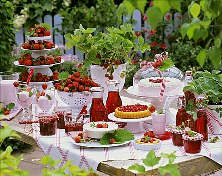 草莓,果酱,蛋糕,醋,桌上