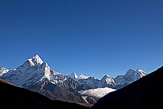 尼泊尔,珠穆朗玛峰,区域,昆布,山谷,后视,小路,生动,顶峰