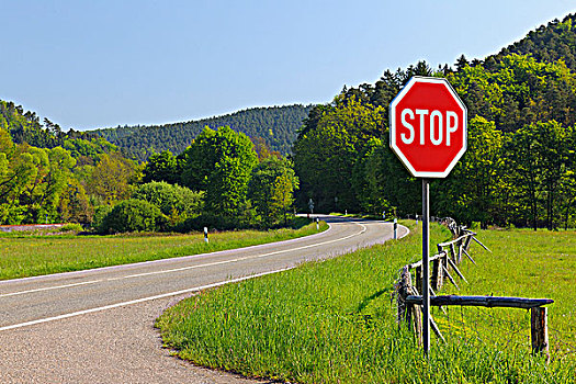 停车标志,途中,莱茵兰普法尔茨州,德国
