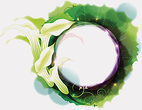 綠色,墨水,圓,白色,百合