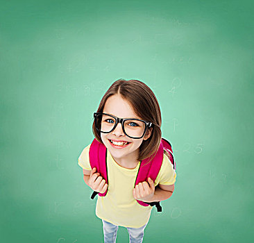 教育,学校,概念,高兴,微笑,少女,眼镜,包