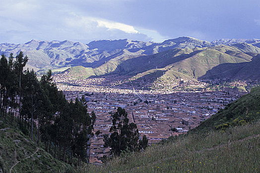 秘鲁,库斯科市,俯视,城市
