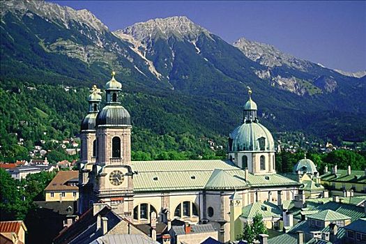 俯拍,大教堂,欧洲阿尔卑斯山,奥地利