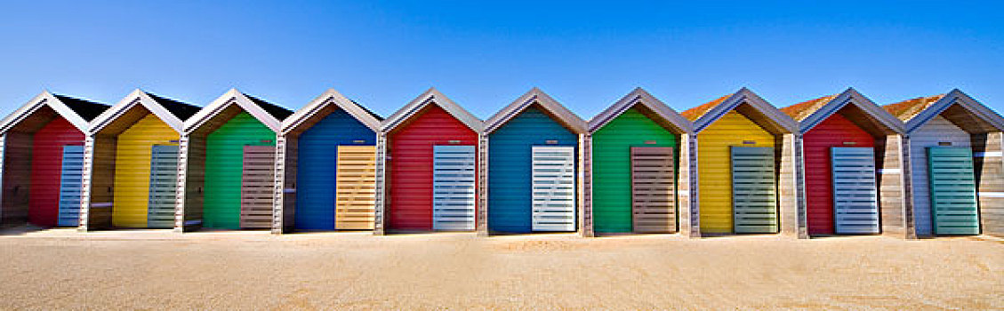排,彩色,海滩小屋,诺森伯兰郡,英格兰