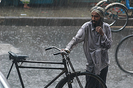 人力车,乘客,雨,孟加拉