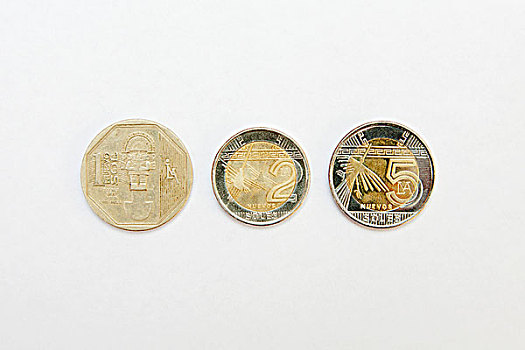 一个,两个,五个,硬币,正面,秘鲁,货币