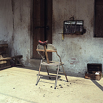 理发师,椅子,户外,镜子,墙壁,毛发,乡村,省,越南,2007年