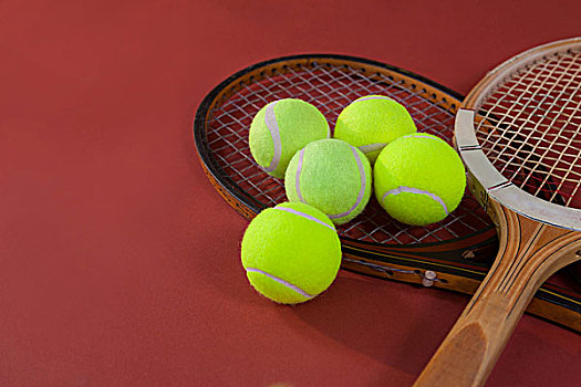 俯拍,网球,木质,球拍,栗色,背景