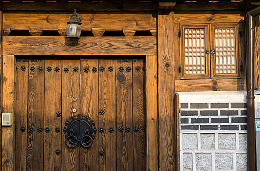 传统,韩国,房子,前门