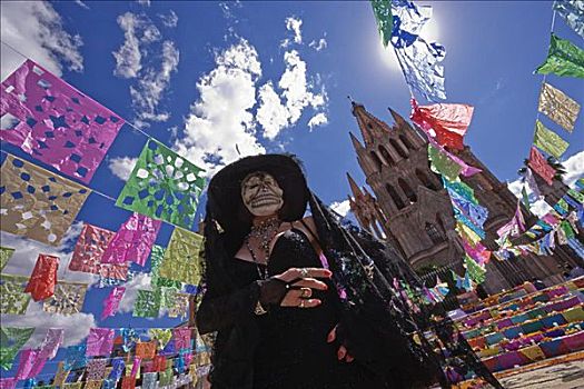 女人,装扮,亡灵节,圣米格尔,墨西哥