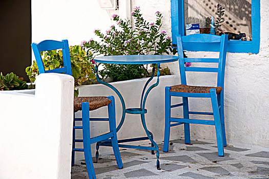 蓝色,椅子,桌子,户外,咖啡,南方,克里特岛,希腊,欧洲