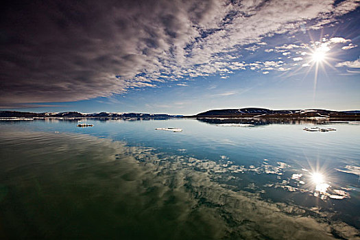 挪威,斯瓦尔巴特群岛,岛屿,反射,夏天,下午