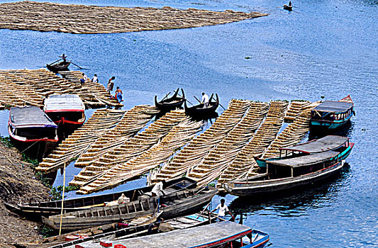 竹子,旁边,河,市场,孟加拉