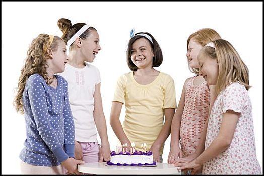 五个,女孩,生日蛋糕