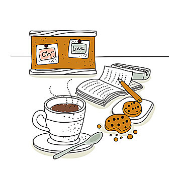 咖啡,饼干,书本,背景